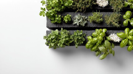Dark grey planters with herbs