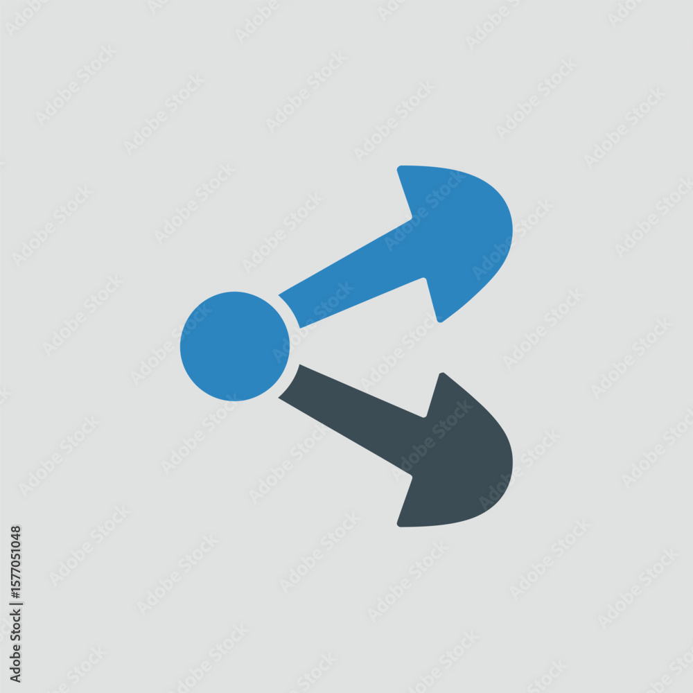 Poster abstract blue and gray share icon two arrows connected central circle flat design simple graphic ele