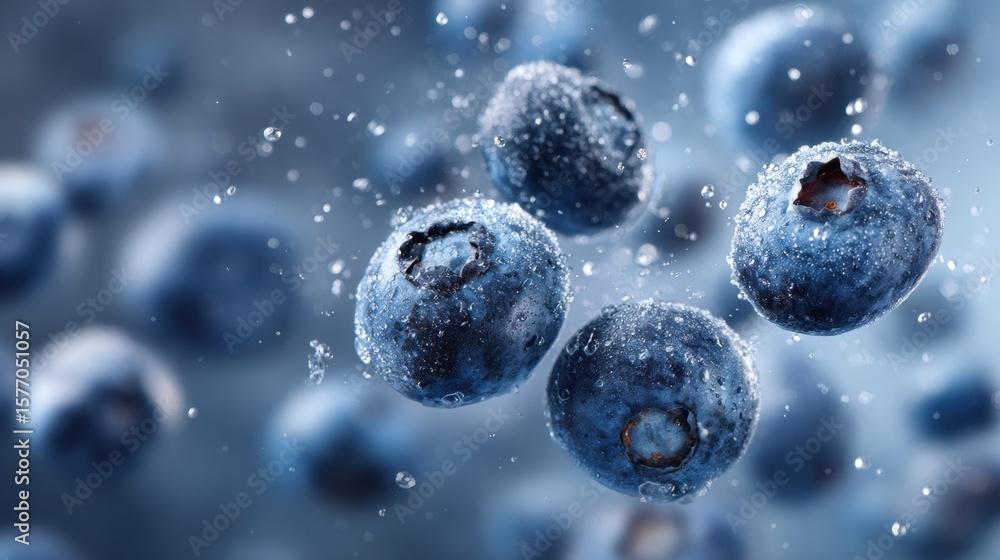 Aufkleber blueberries falling through the air create a vibrant display with freeze motion effect highlighting 