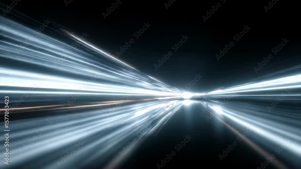 Poster dynamic light trails in a futuristic tunnel with bright moving lights