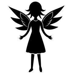Obraz premium Black silhouette of a child angel with spread wings