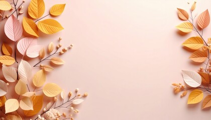 Autumn leaves arrangement minimalist background decorative elements studio setting flat lay perspective seasonal aesthetic