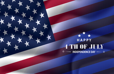 Happy 4th of July Independence Day greeting card with waving American flag vector background...