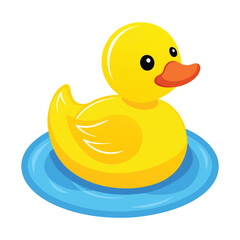 Fototapeta premium Cute yellow rubber duck floating on blue water surface illustration