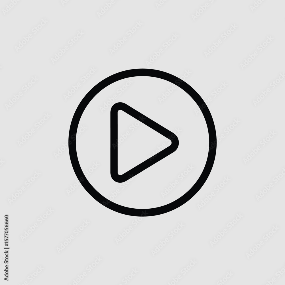 Poster black outlined play button icon inside a black outlined circle on a light gray background simple min