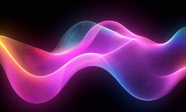 Abstract background with colorful neon wavy lines, glowing stripes on a black backdrop