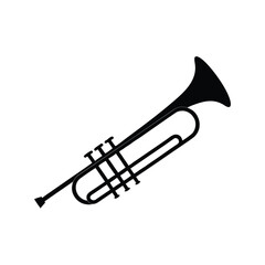 Simple Black Silhouette of a Trumpet on a White Background Perfect for Graphic Design Projects Related to Music Jazz or Orchestral Performances and Education
