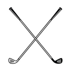 Minimalist Black and White Golf Clubs Crossed Illustration Ideal for Sports Branding and Golfing Related Designs Simple and Clean Vector Graphic Isolated on White Background
