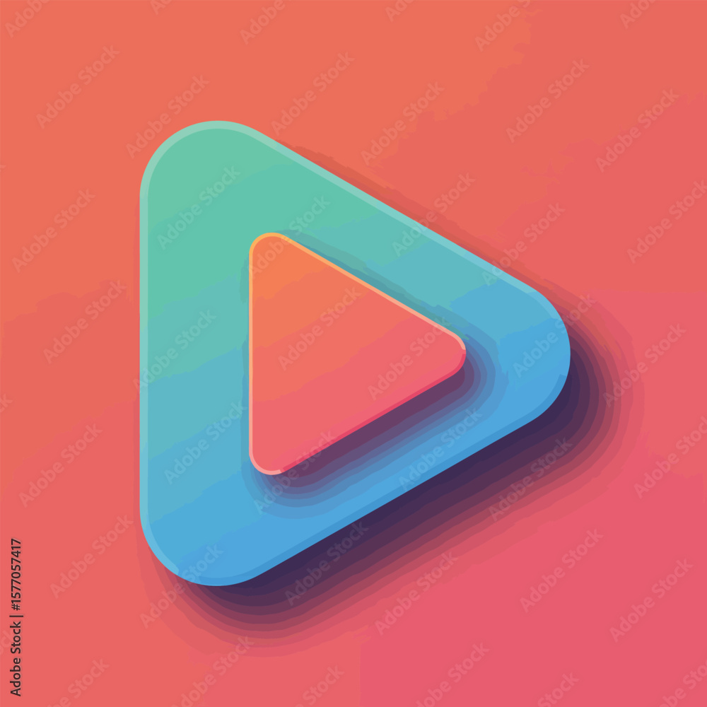 Poster teal and coral play button vector illustration two overlapping triangles gradient colors modern desi