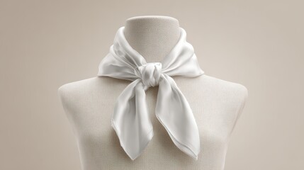 Vibrant photo of andanas mockup concept. A delicate white scarf tied neatly showcasing its soft fabric and elegant design against a neutral background.