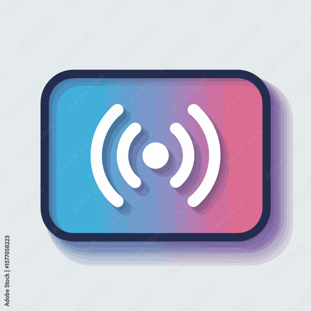 Poster vector illustration of a live stream icon on a gradient blue pink rectangle button with a white wire