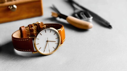 Wristwatch on a light gray surface