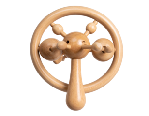 Montessori Inspired Wooden Baby Rattle on Transparent Background