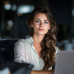 Fototapeta premium Confident Woman Gazing Away in Modern Office