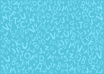Naklejka premium ABC seamless pattern. Cute alphabet. Playful font print for textile, home decor, kids room wall art. Design for wrapping, post cards, t-shirt print, blog cover. Blue background. vector illustration.