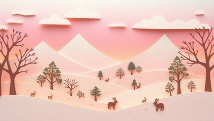 Winter landscape with trees and mountains