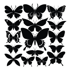 Fototapeta premium Elegant collection of black butterfly silhouettes for design projects