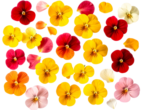  Top View of Scattered Wallflower Blossoms, Loose Petal Arrangement, and transparent the background.