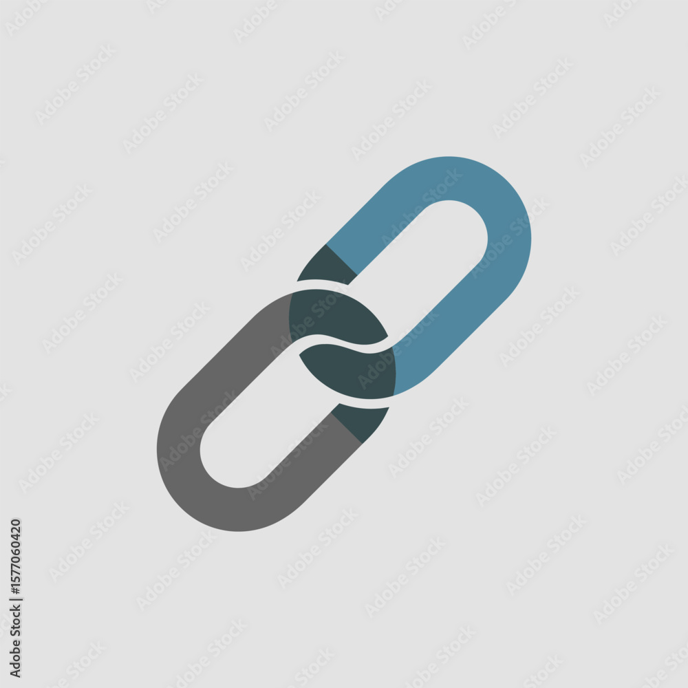 Poster two interlocking chain links icon gray blue teal color flat design simple minimalist graphic connect