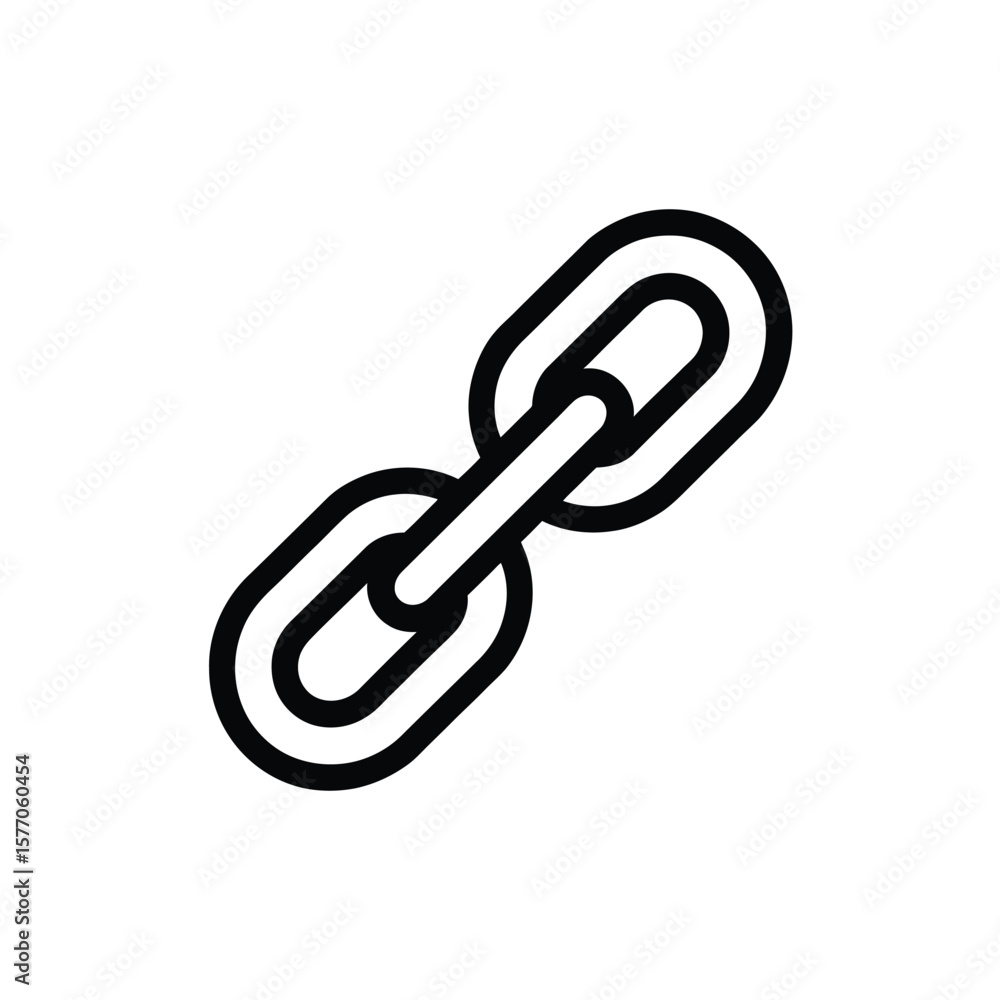 Poster black outline chain link icon two interlocking links simple minimalist design graphic element isolat