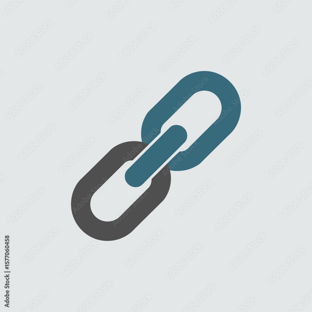 Poster two interlinked chain links icon gray and teal blue color simple flat design minimalist style web gr