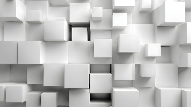 Random shifted white cube boxes block the background wallpaper banner. abstract 3d square white technology communication concept background. Random shifted white cube square boxes block the background