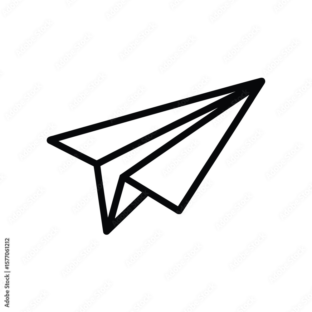 Poster black outline illustration of a paper airplane on white background simple line art graphic design el
