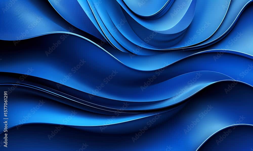Poster abstract blue waves in the dark, with smooth curves and fluid shapes creating an elegant composition