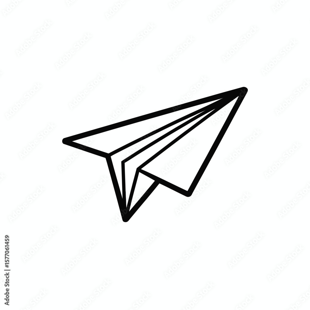 Poster black outline illustration of a paper airplane on white background simple line art graphic design el