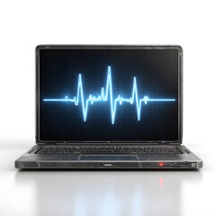 Laptop Displaying Heartbeat Signal on Screen for Medical Diagnostics