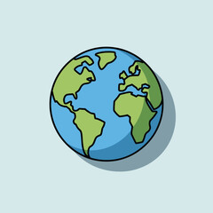 Simple Flat Globe Icon Illustration Blue Green Earth Map Continents World Planet Graphic Design Element