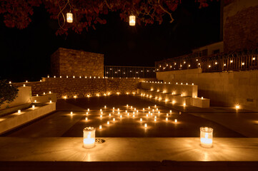 Tranquil Terrace With Candlelight Display Creating a Warm and Romantic Atmosphere
