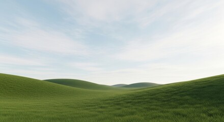 Fototapeta premium Rolling Green Hills Under a Pale Sky, Serene Landscape View