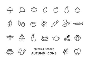 秋にまつわるアイコンセット（モノクロ） © ひび