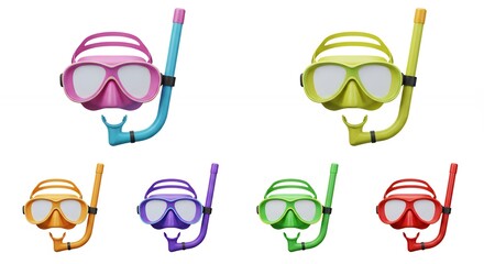 Colorful snorkeling masks and snorkels