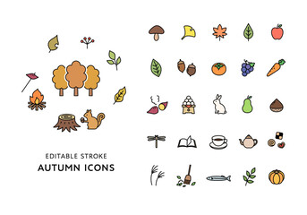 秋にまつわるアイコンセット（カラー）