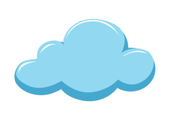 Glossy Blue Cartoon Cloud Vector on White Background