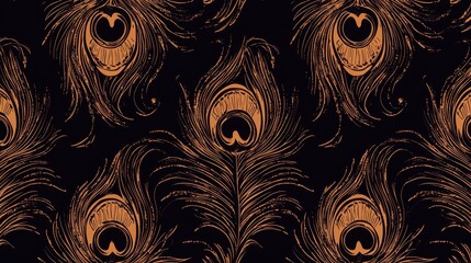 Seamless Pattern Of Ornate Peacock Feather Designs
