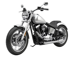 3D silver chopper bike icon isolated on transparent background. PNG