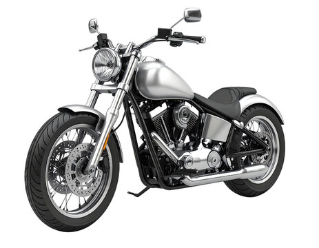 3D silver chopper bike icon isolated on transparent background. PNG