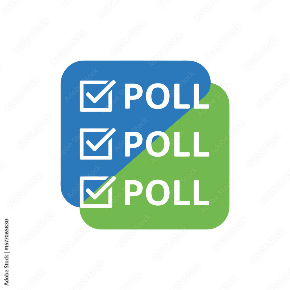 Aufkleber three blue and green poll icons with checkboxes showing voting or survey results simple flat design 