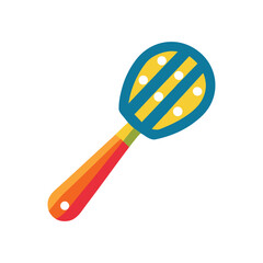 Colorful baby rattle toy with stripes and dots isolated on white background