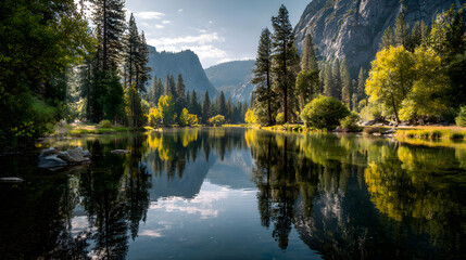 Reflections of Tranquility: A Symmetrical Dance of Light and Nature on a Serene Lake