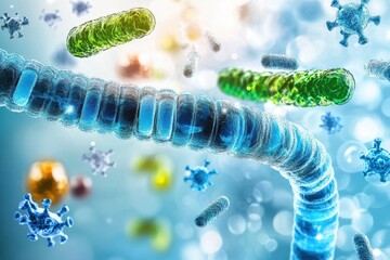 Close Up View Of Microscopic Virus And Bacteria
