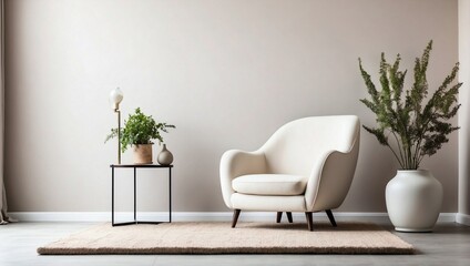White Armchair Anchors Calm Minimal Space
