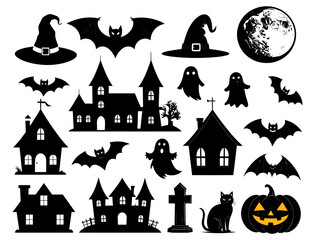 Silhouette Halloween season icon set 
