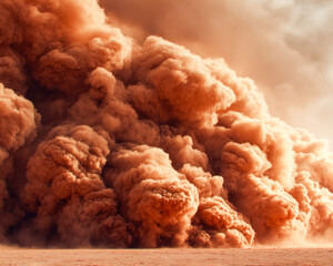 Massive dust storm with towering cloud formations over arid landscape