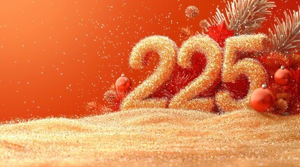 Festive Golden Numbers 225 With Christmas Decor
