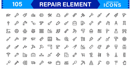 Repair Element and Service Symbols – Professional Modern Line Icon Pack with Unique Vector Style Featuring Minimal and Clear Visuals