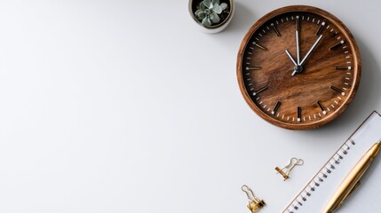 Minimalist workspace with a clock
